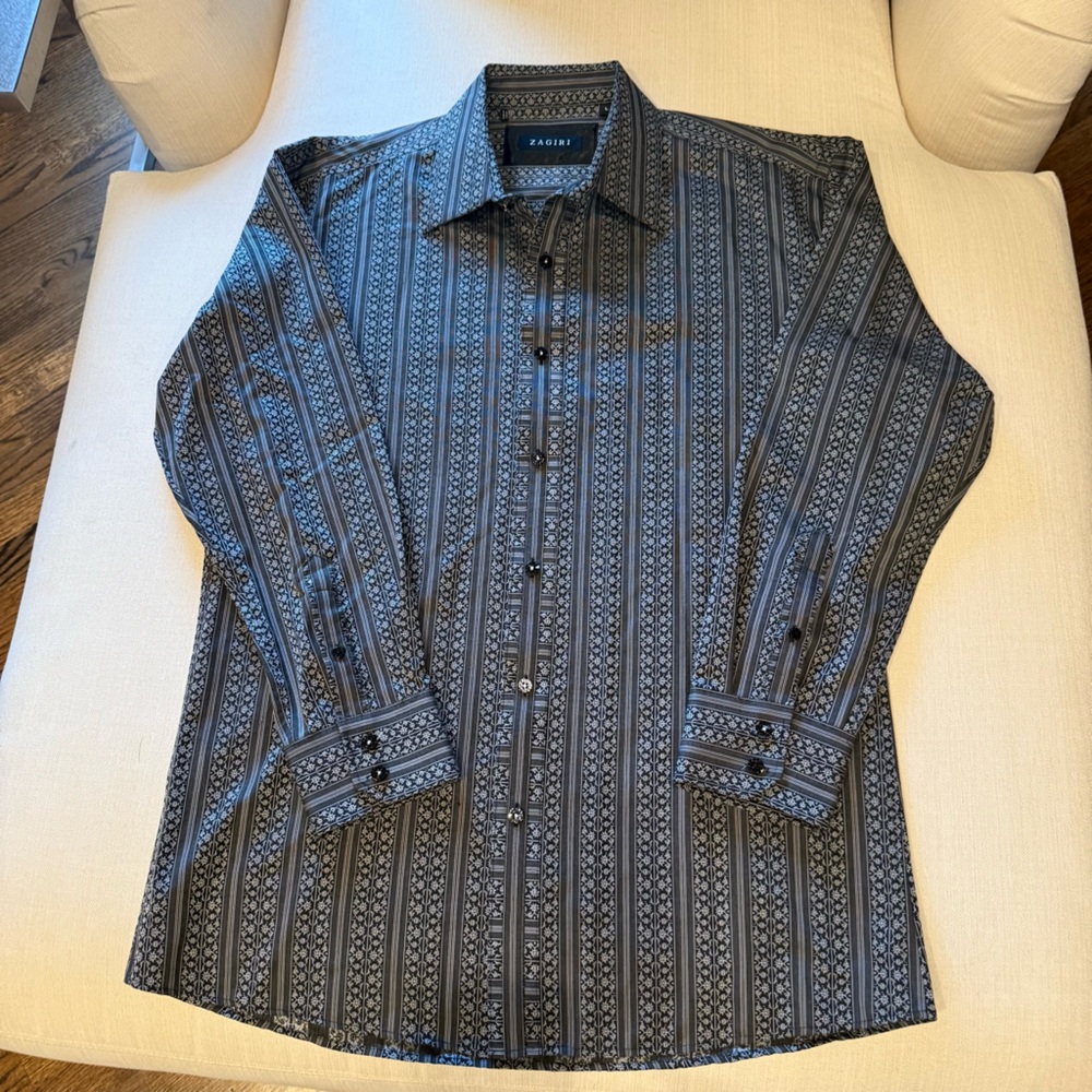 Casini Men's Gray Patterned Casual Button Down Shirt